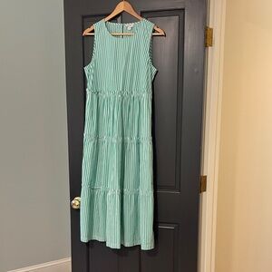 J. Crew Sleeveless Green Striped Midi Dress